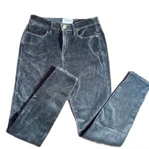 FRAME Le High Skinny Velvet Pants Size 26 Charcoal Gray High Rise Stretch